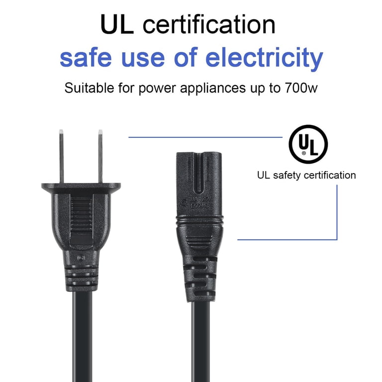 2 Prong Polarized 5Ft Power Cord C7 Connector AC Power Cable Replacement for Vizio D-E-M Series 2 Prong Polarized 5Ft Power Cord C7 Connector AC Power Cable Replacement for Vizio D-E-M Series