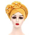 thumbnail image 2 of Cheers.US Pre-Tied Cross Wrap Head Beanie Cap Headwear Stretch Rhinestones Head Scarf Elastic Turban India's Hat for Women and Girls, 2 of 6