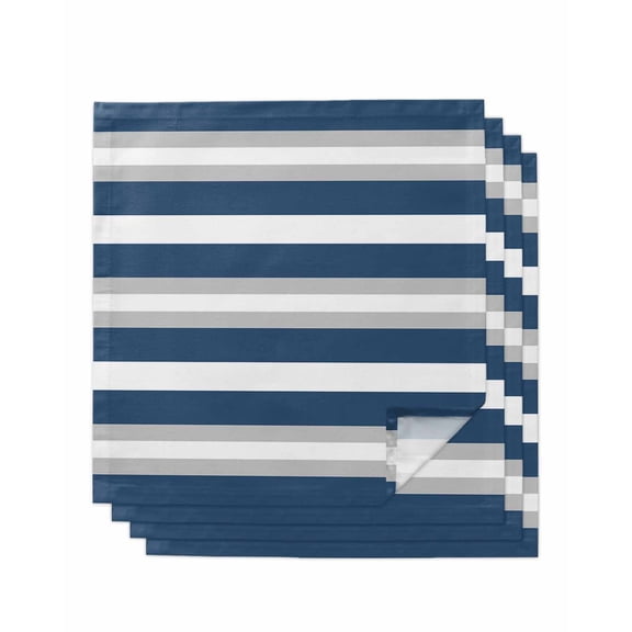 nqOlkjepod Navy Blue Grey Stripe Cloth Napkins Set of 4 Reusable Dinner Napkins, Minimalist Farmhouse Striped Cocktail Napkin Washable Table Napkins for Wedding/Holiday Party/Baby Shower 20"x20"
