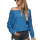 thumbnail image 1 of Camiseta de manga larga de color puro para mujer, blusa holgada informal con estilo y cuello redondo, blusa decorativa con botones para el trabajo diario, azul S, 1 of 6