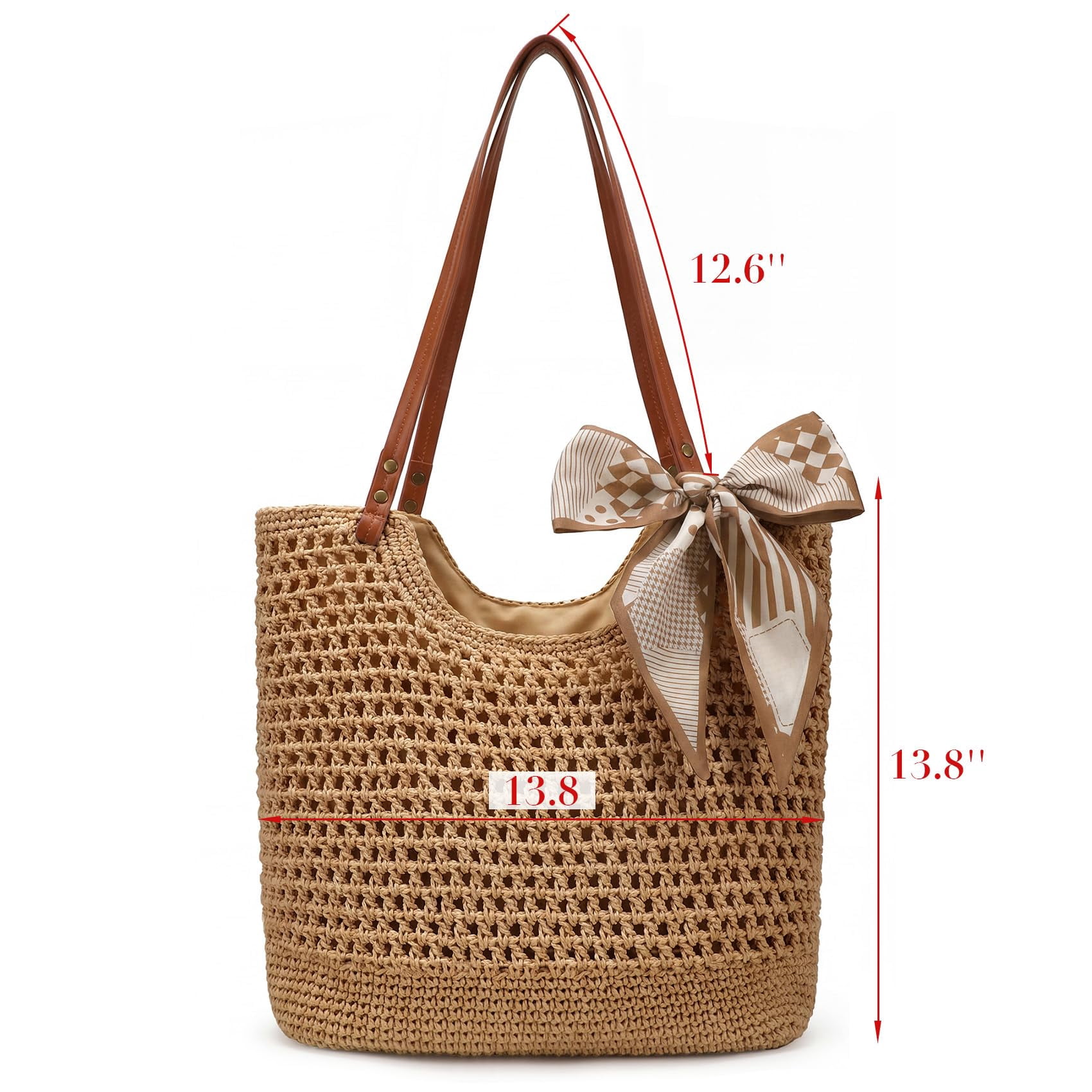 Summer Beach Crochet Bags for Women Knit&Straw Woven Tote Soft Fabric Boho Shoulder Bag for Vacation Shopping