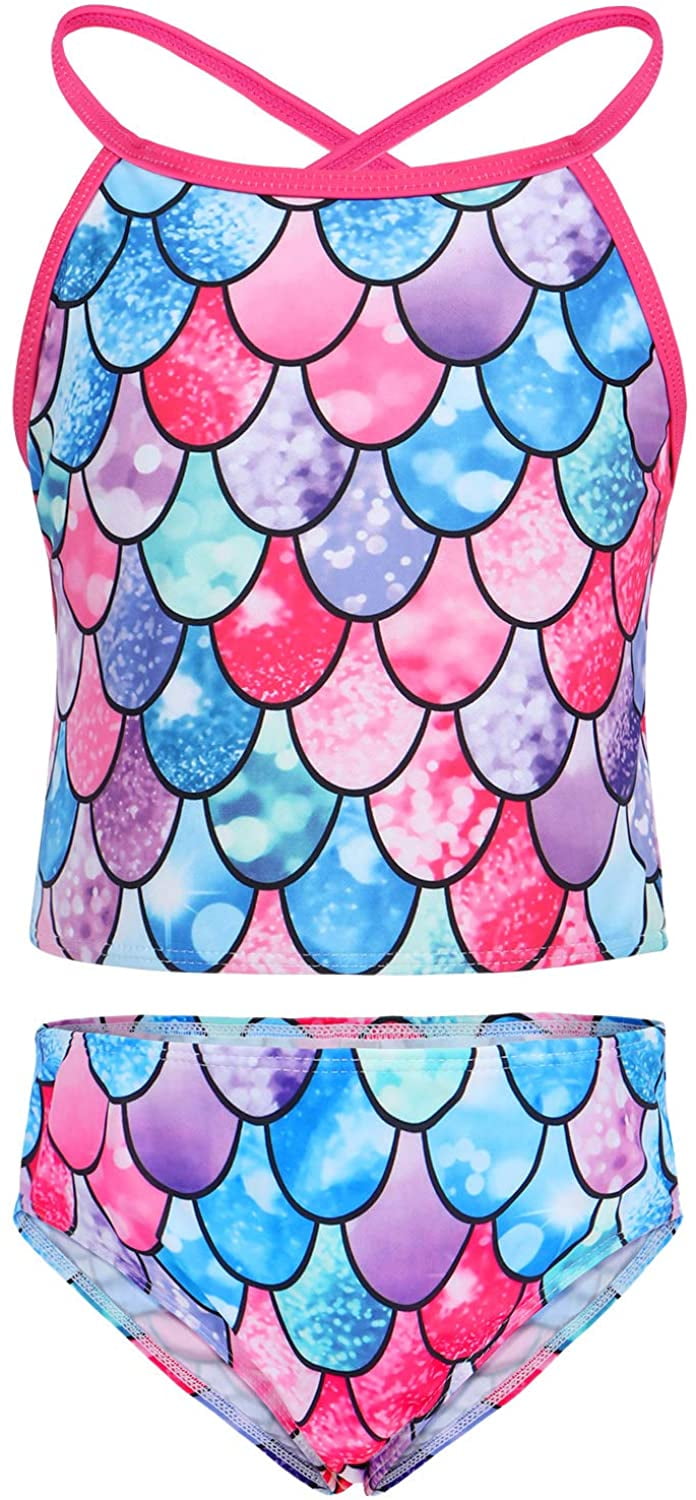 2 Piece Swimsuits for Girls Unicorn Mermaid Bathing Suits Rainbow Swimwear Bikini Tankini Sets for Kid 4-8Years 
