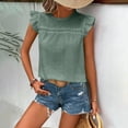 thumbnail image 5 of lcziwo Womens Fitted Sleeveless Top Eyelet Breathable Ruffle Round Neck Tank Top Solid Color Summer Casual Top Shirt Green XL, 5 of 6