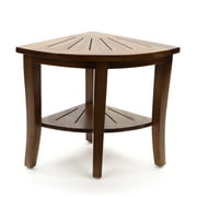 Redmon Teak Corner Shower Bench Shaving Seat, Natural Woodgrain Finish, Under Seat Accessory Shelf