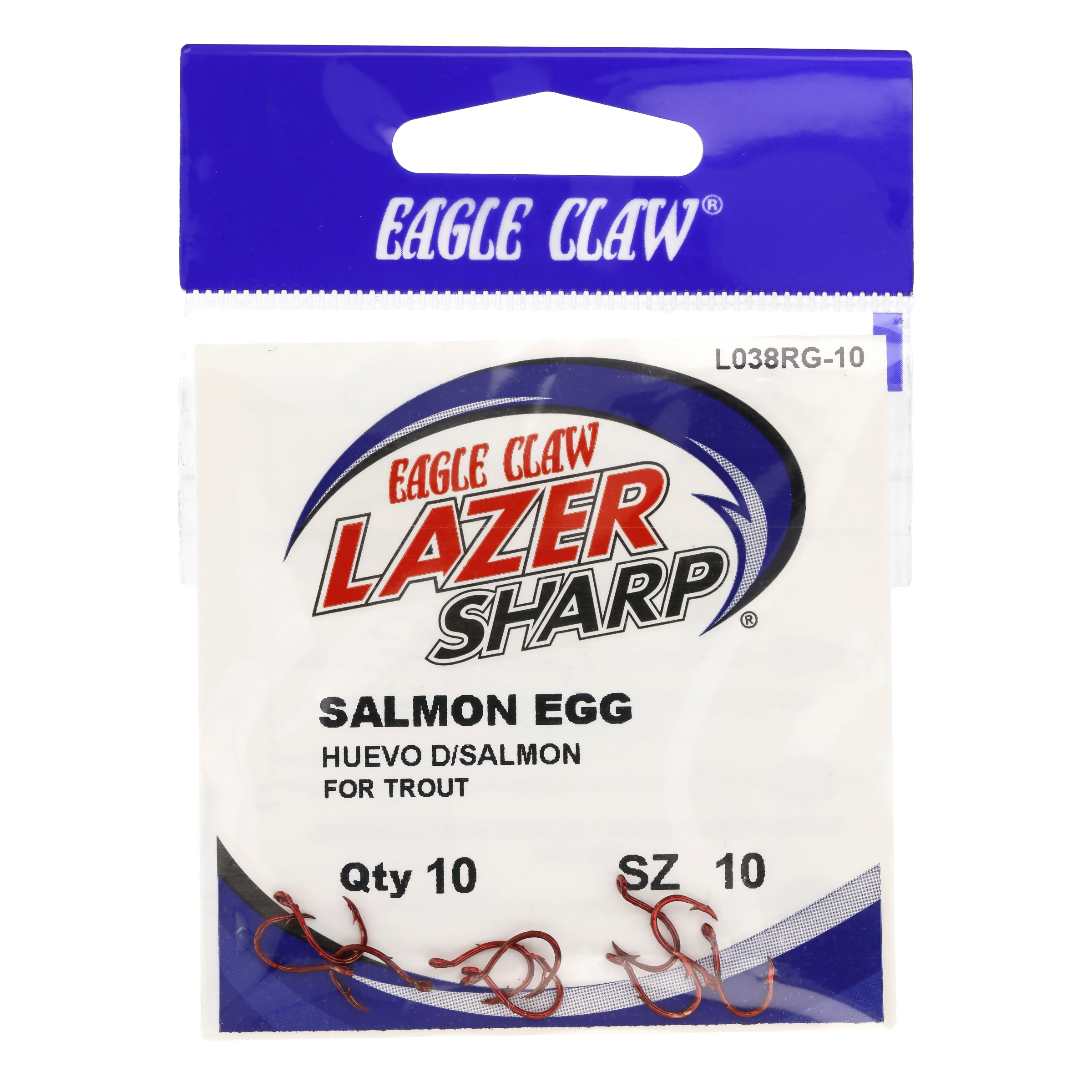 Lazer Sharp L038RGH10 Salmon Egg Hook, Red, Size 10, 10 Pack