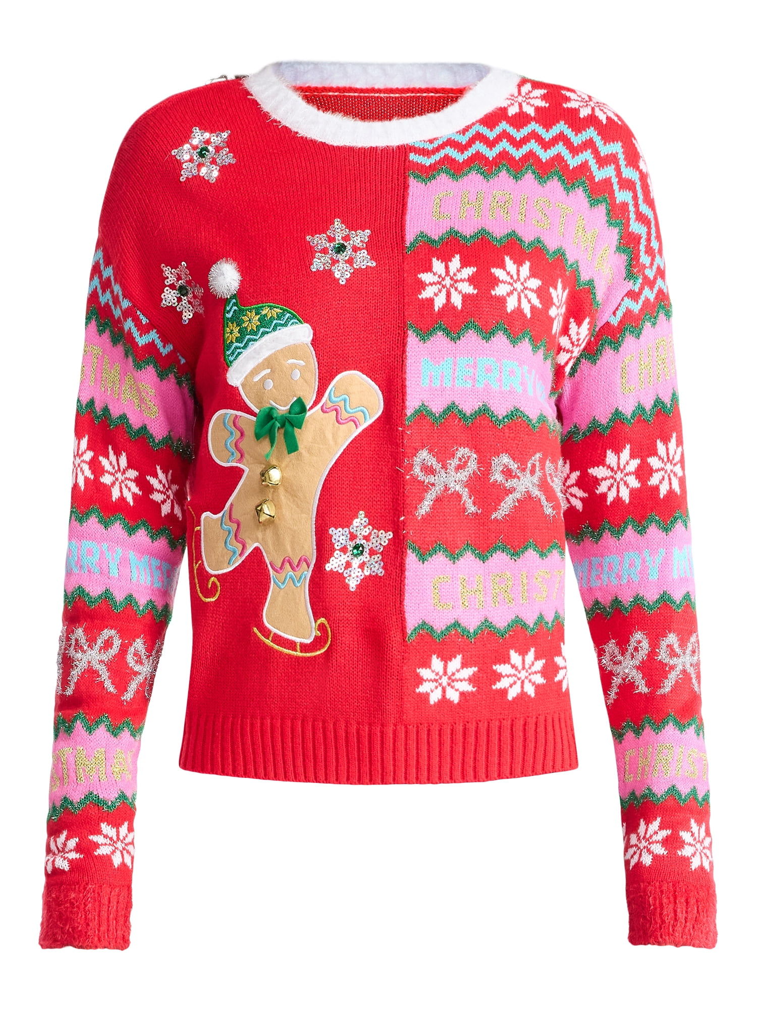 Holiday Time Women's Embellished Pullover Christmas Sweater, Midweight, Sizes XXS-XXXL