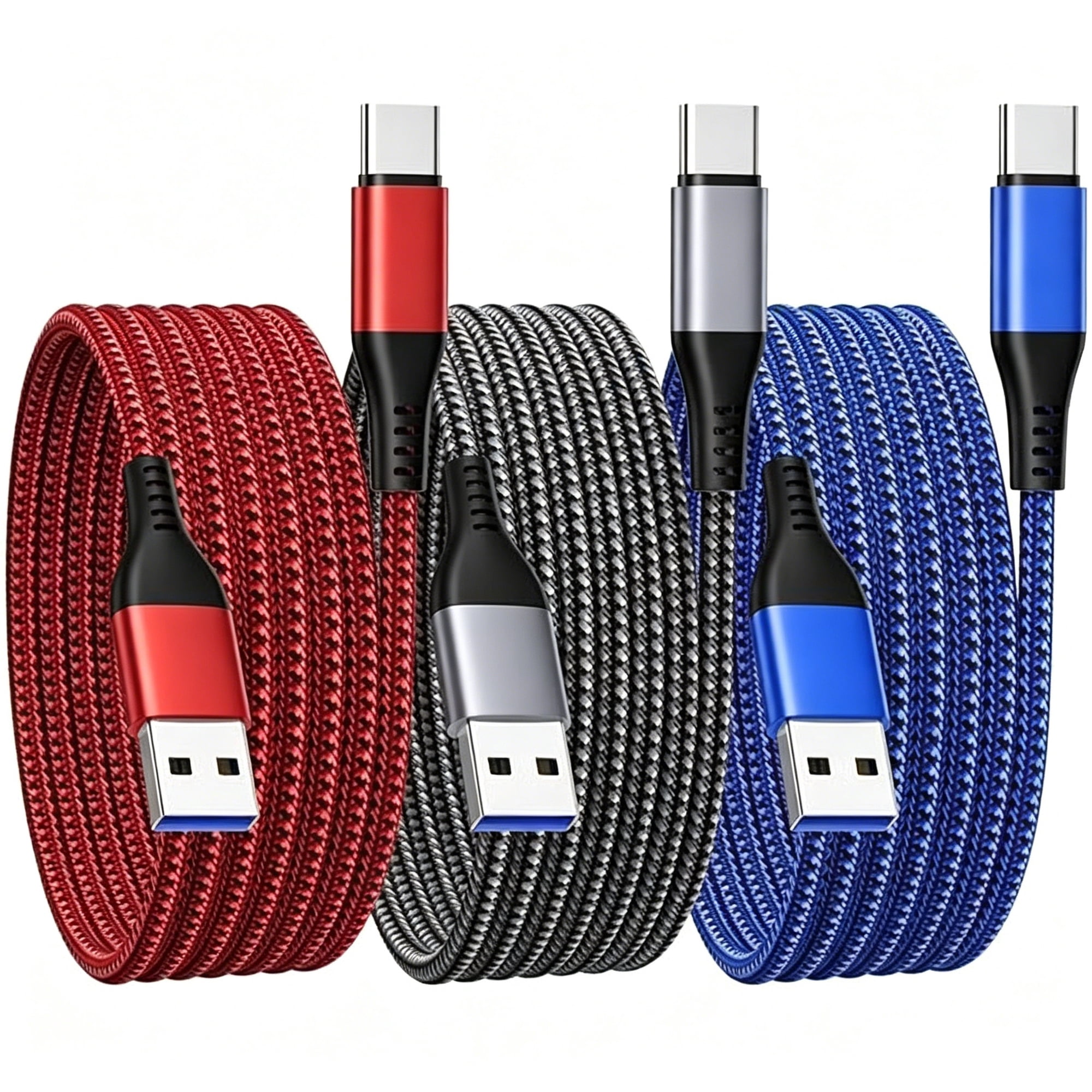 USB C Cable 10 ft 3Pack, Extra Long USB A to USB C Cable 10ft Braided Type C Fast Charging Cord for Samsung Galaxy S20 S21 S22 S23 S24 Ultra 5G S10 S9, A20 A51 A52 A72, iPhone 15 Series, PS5, Switch
