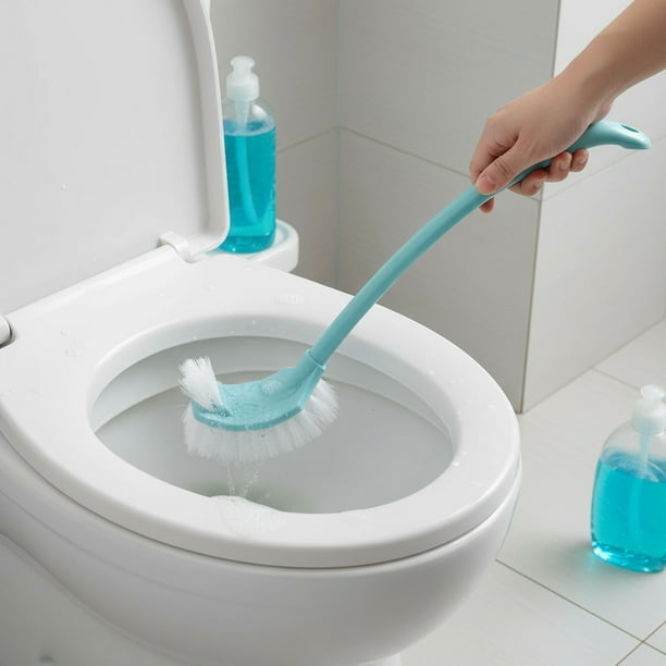 Juego de cepillos para inodoro | Cepillos dobles de goma y ranura para una limpieza profunda | Mango de madera | Sin pelos | Limpiador multiusos para inodoro, lavabo y bañera | Cerdas de plástico