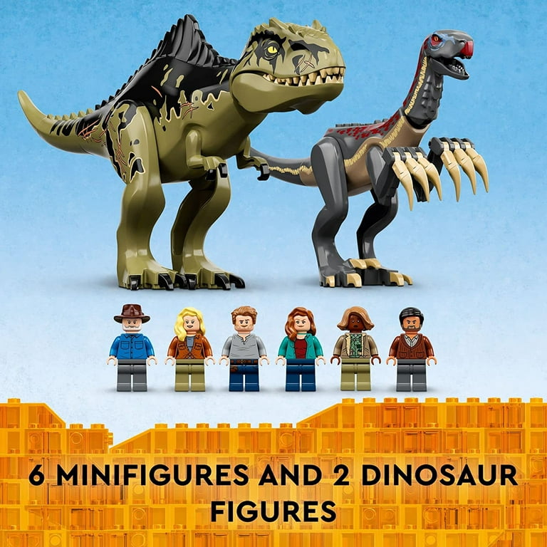 LEGO Jurassic World Giganotosaurus & Therizinosaurus Attack 76949 with 2  Dinosaur Toy Figures, ATV Car, Helicopter & Garage, Gifts for Kids, Boys  and