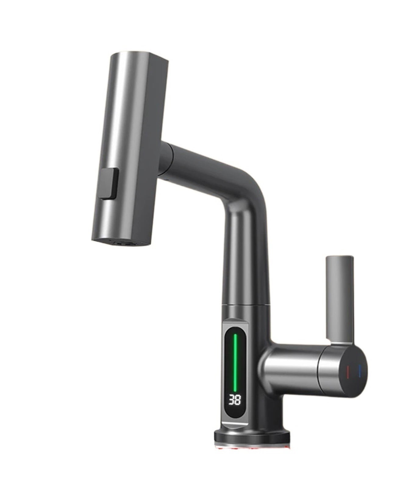 Waterfall Basin Faucet Pull-Out Kitchen & Bathroom Faucet, Rainfall Temperature Digital Display No Battery SUS604 Stainless Steel