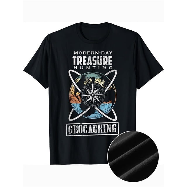 1 Pce T-Shirt Graphique Unisexe de Géocaching - Design Moderne de Chasse au Trésor, Art de Boussole et de Globe Imprimé 3D, Col Ras du Cou en Coton Doux