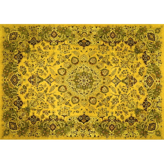 Ahgly Company Indoor Rectangle Medallion Yellow Traditional Area Rugs, 8' x 12'