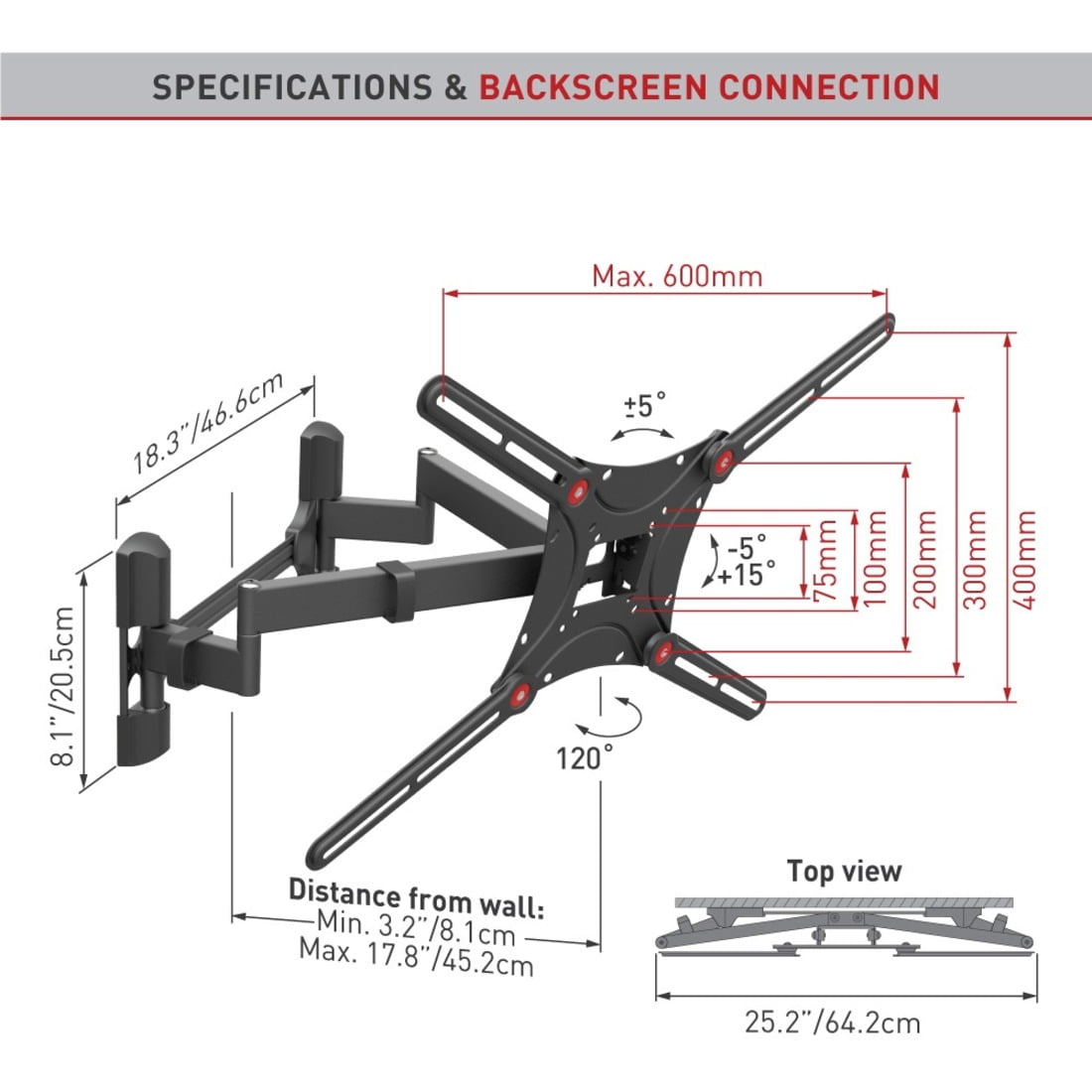 Barkan Mounts 13-90" Dual Arm Full Motion Articulating TV Wall Mount, Black