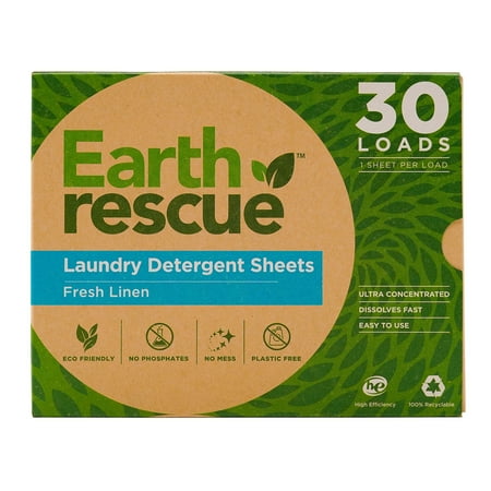 Earth Rescue Laundry Detergent Sheets, Fresh Linen, 30 Loads