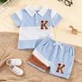 thumbnail image 2 of Xudanell Toddler Boy Clothes Color Block T Shirt Shorts Outfits Embroidered Active Short Pants Two Piece Set Sky Blue 3-4 Years, 2 of 8