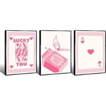 Hieng Set of 3 Pink Poker Posters Trendy Funny Queen Ace of Hearts Lucky You Canvas Wall Art Preppy Girly Inspirational Wall Decor for Dorm Bedroomch