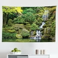 thumbnail image 1 of Garden Tapestry, Maple Trees in The Fall at Portland Japanese Garden Foggy Morning Scenery, Fabric Wall Hanging Decor for Bedroom Living Room Dorm, 2 Sizes, Red Yellow Green, by Ambesonne, 1 of 1
