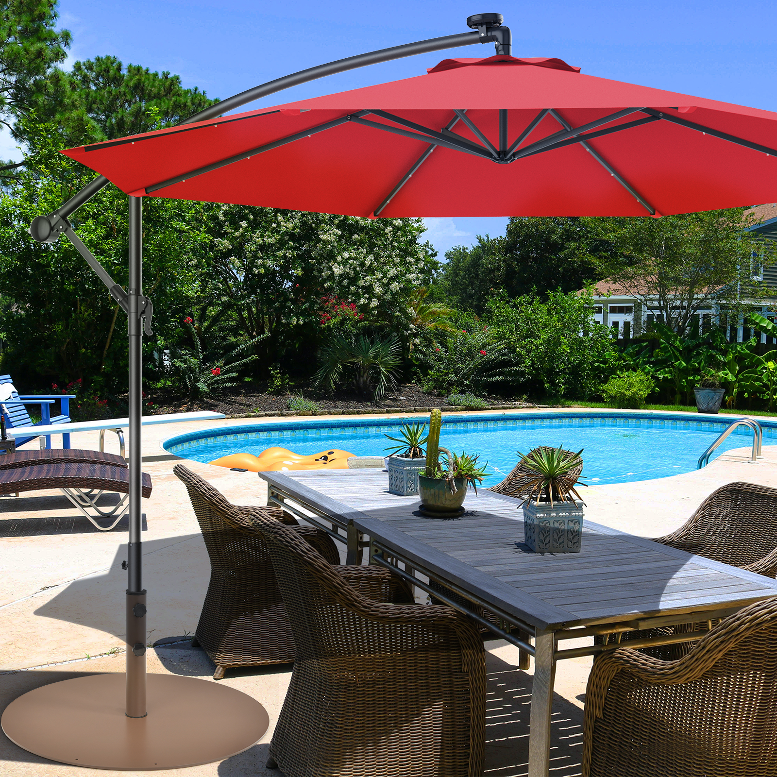 Patiojoy 59LBS Patio Market Umbrella Base Stand Heavy Duty Round Umbrella Holder w/3 Adapters Brown