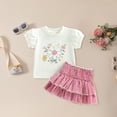 thumbnail image 2 of YDFCWXW Toddler Baby Girl Summer Clothes Cute Floral Short Sleeve Tee Shirts and Plaid Skirt Set 2PCS Little Kids Outfit (White, 3-4 Years), 2 of 6