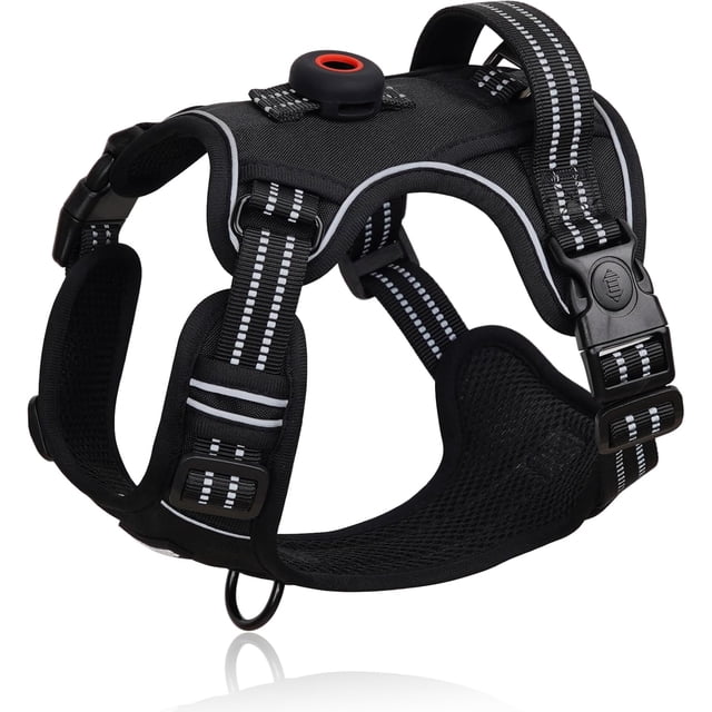 Arnés para Perro Mediano Chico Grande con 3 Hebillas y Funda Airtag, Pechera para Perro Ajustable Sin Tirones Fácil de Poner, Arneses para Perros Reflectante Transpirable para Caminar Entrenar