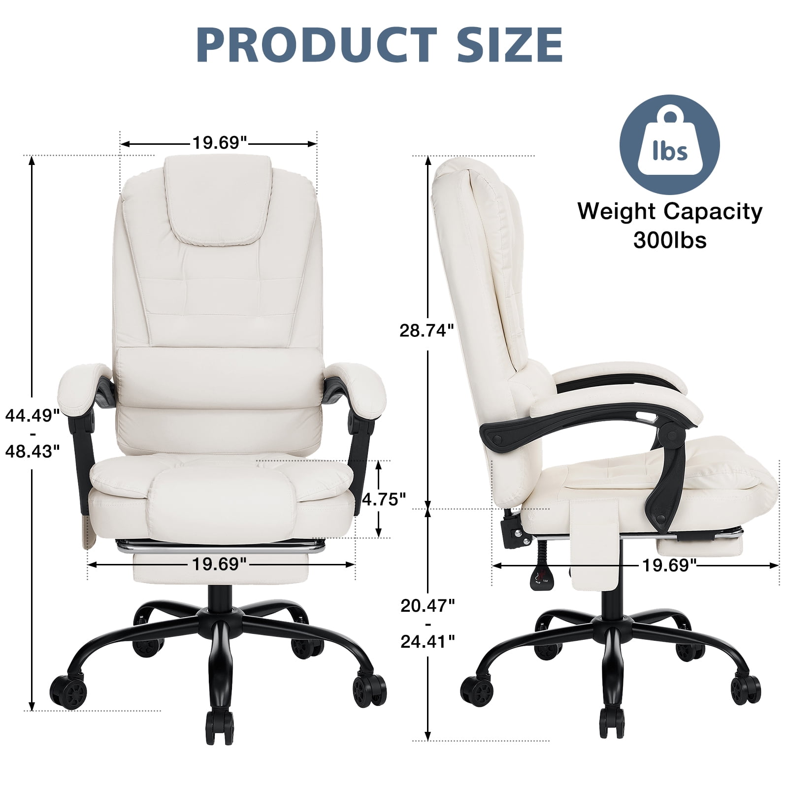 Hoffree Executive Office Chair Massage and Footrest Ergonomic Computer Desk Chair Reclining High Back Leather Office Chair Lumbar Back Support Swivel Rolling for Home Office Beige
