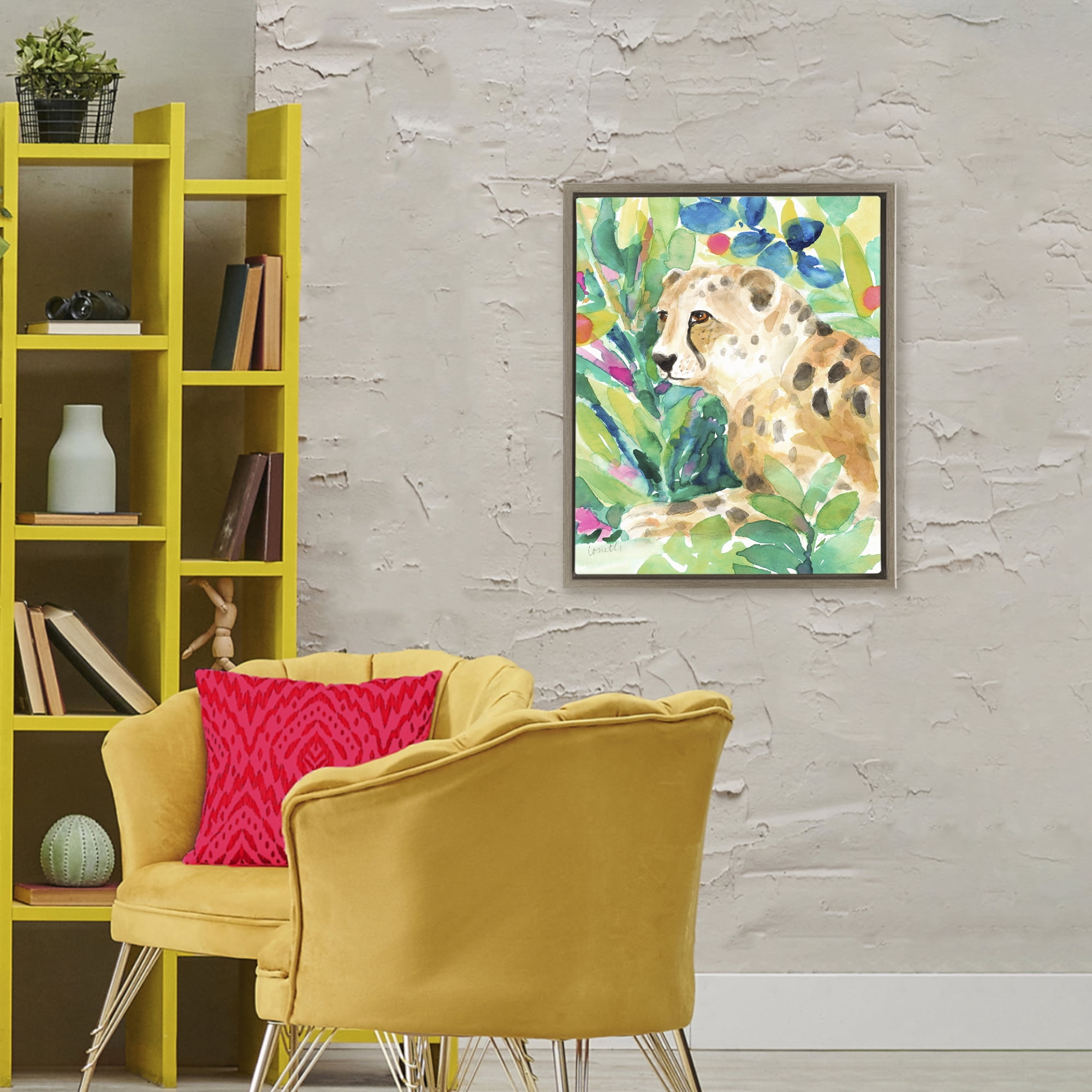 Stupell Industries Vibrant Chillin' Cheetah Brown Framed Floater Canvas Wall Art, design by Lanie Loreth