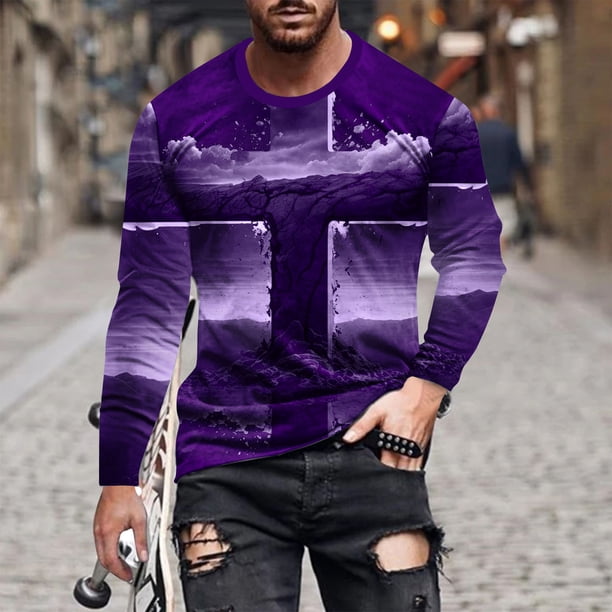 Blusas y camisas de manga larga con cuello redondo para hombre, blusa informal de manga larga con cuello redondo y estampado de rayas, blusa de poliéster para hombre
