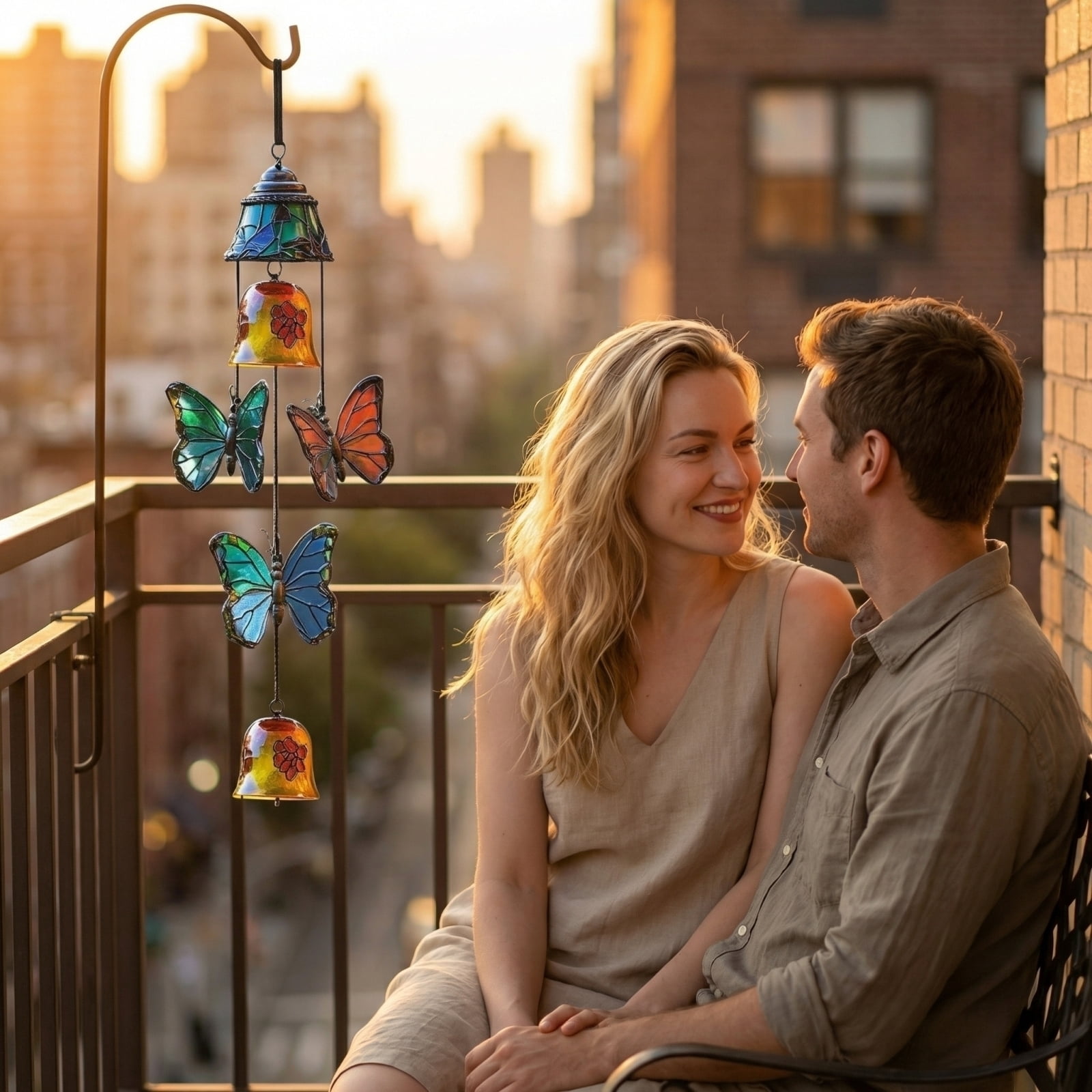 2PC Stained Glass Butterfly Wind Chime With Bells, Vintage Style Hanging Wind Bell for Outdoor Garden Patio, Colorful Butterfly Decor Wind Chime, Great Gift for Mom Grandma Nature Lovers