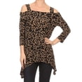 thumbnail image 1 of Avital Womens Cold Shoulder Asymmetrical Trapeze Shirt (Brown White Swirl, Small), 1 of 1