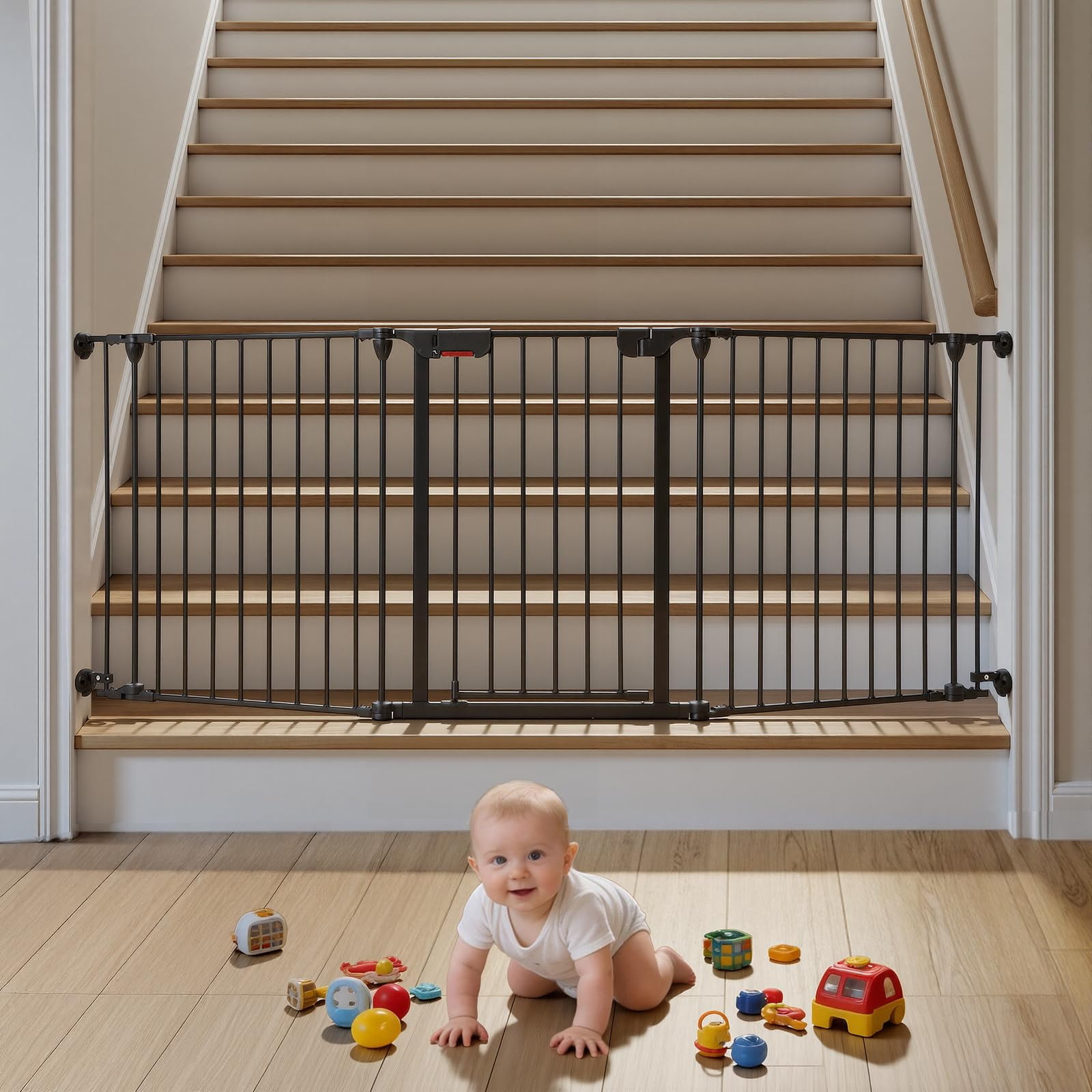 Collapsible Metal Baby Safety Gate – 29" Tall, Playpen with Lockable Door, Adjustable Portable Pet & Child Barrier for Doors – Black, 5 Panels