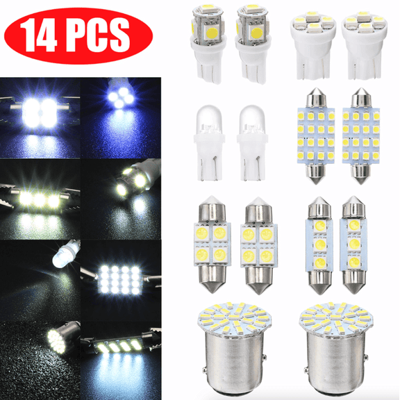 14-Piece T10 LED Interior Light Kit for Cars, 31mm 36mm 41mm Dome Map Door License Plate Bulbs, 6000K Xenon White, Canbus Error Free