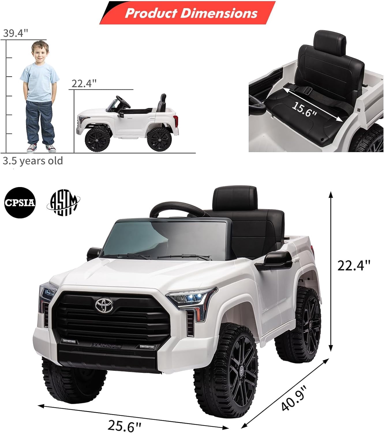 NEILA Toyota Licensed 12V Kids Ride on Truck Car Battery Powered Electric Fun Toys with Remote Control, Spring Suspension, 3 Speeds, LED Lights, Ride on Toy for 3-8 Years Boys & Girls (White)