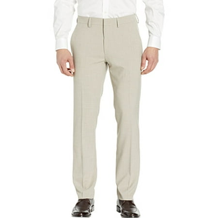 Kenneth Cole REACTION Mens Stria Slim Fit Flat Front Dress Pant 36W x 30L Tan
