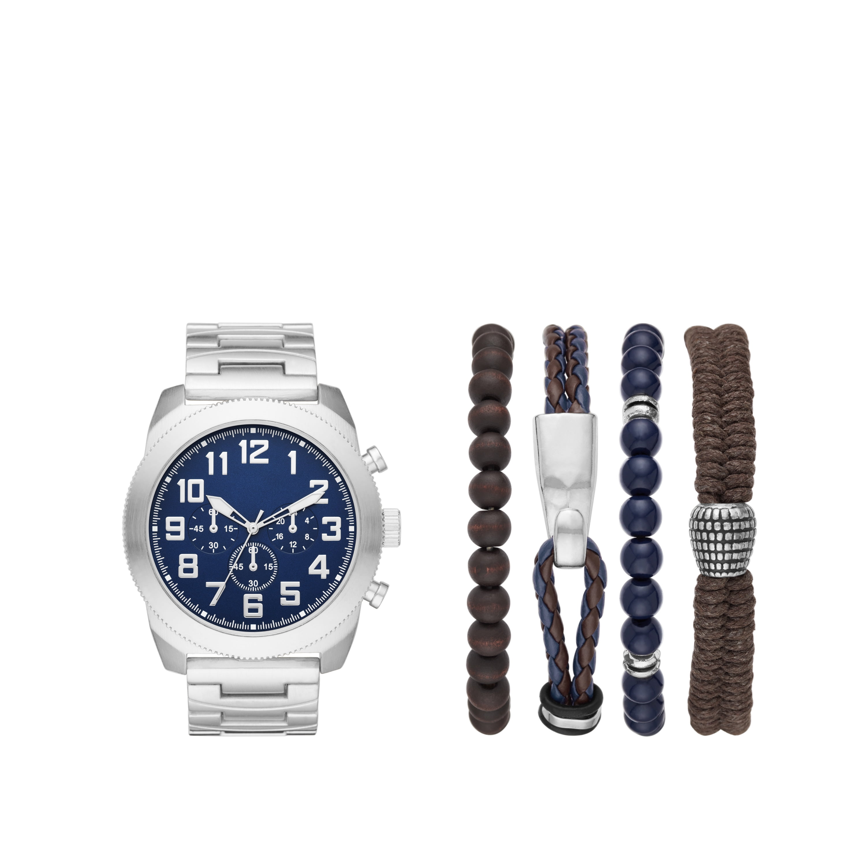Men's Silver Watch Set with Bracelets