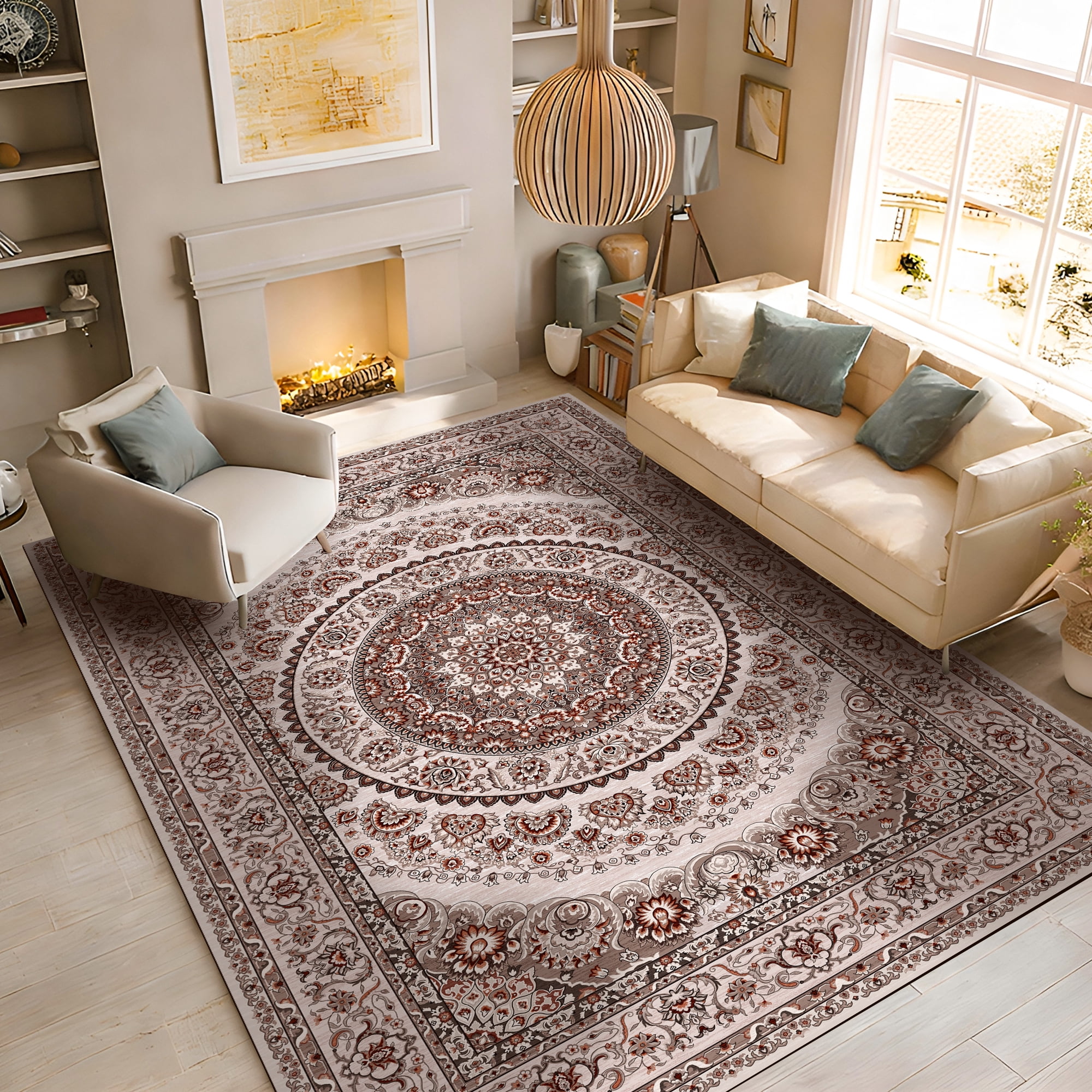 Pentantan 9'x12' Area Rugs, Washable Vintage Boho Rugs for Living Room, Moroccan Soft Indoor Carpet for Bedroom, Dining Room, Office, Brown