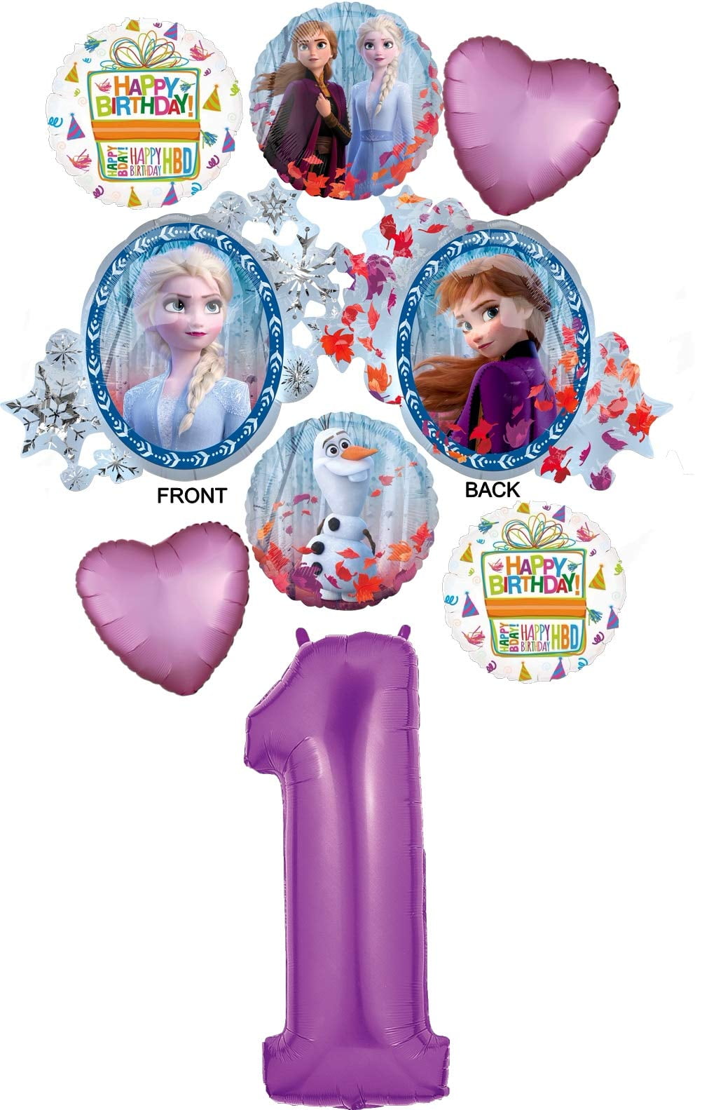 Frozen 2 Party Supplies 1st Birthday Elsa, Anna and Olaf Balloon Bouquet Decorations - Purple Number 1