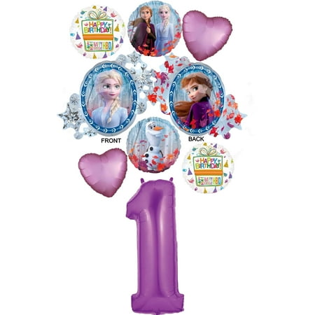 Frozen 2 Party Supplies 1st Birthday Elsa, Anna and Olaf Balloon Bouquet Decorations - Purple Number 1