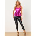 thumbnail image 4 of Top de peplum metálico para mujer, sin mangas, con tiras de espagueti, para fiesta Rosa roja XS, 4 of 6