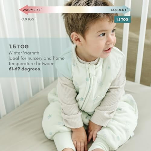 Tealbee Dreamsuit - Bamboo Sleep Sack with Legs - (1.5 Tog) Seashell 12m-2t