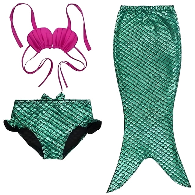 Traje de Baño de Sirena Cola para Niñas de 3 años | 3 Piezas | Niñas pequeñas