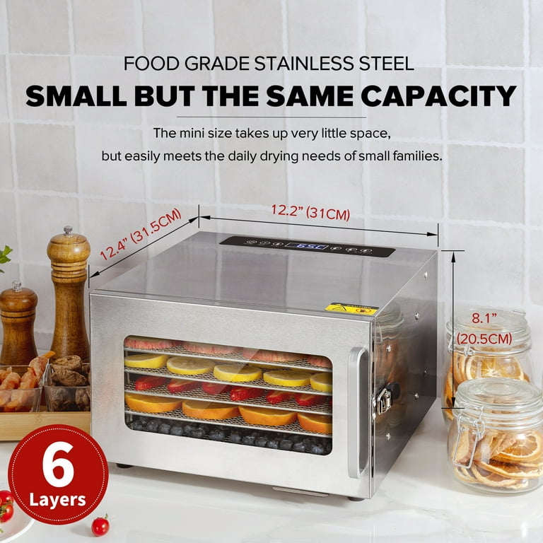 6 Trays Food Dehydrator, Energy Saving Dryer Machine Dehydrator for Food  Jerky Stainless Steel Trays Food Dehydrator Machine 30 to 90 Degrees  Celsius