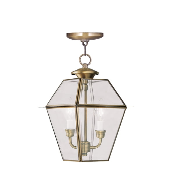 Livex 2285-01 Westover 9"x14" 2-Light Antique Brass Outdoor Hanging Lantern