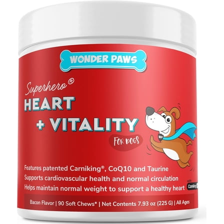 Cardio Support for Dogs- Heart, Circulation, Energy Support - L-Carnitine,CoQ10 & Taurine -90 Chews
