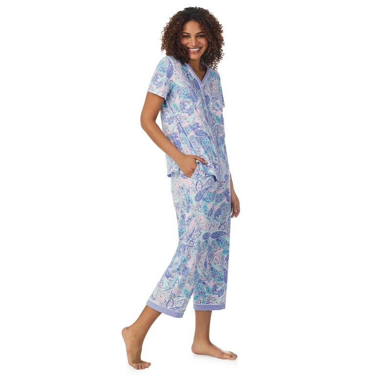 Aria Short Sleeve 100 Cotton Cropped Pajama Set with Pockets Women s Sizes S 3X Walmart