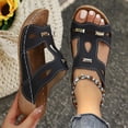 thumbnail image 2 of Women's Cutout Metal Accent Wedge Slide Sandals, Open-Toe Bohemian Platform Slip-On Summer Slippers, 2 of 9