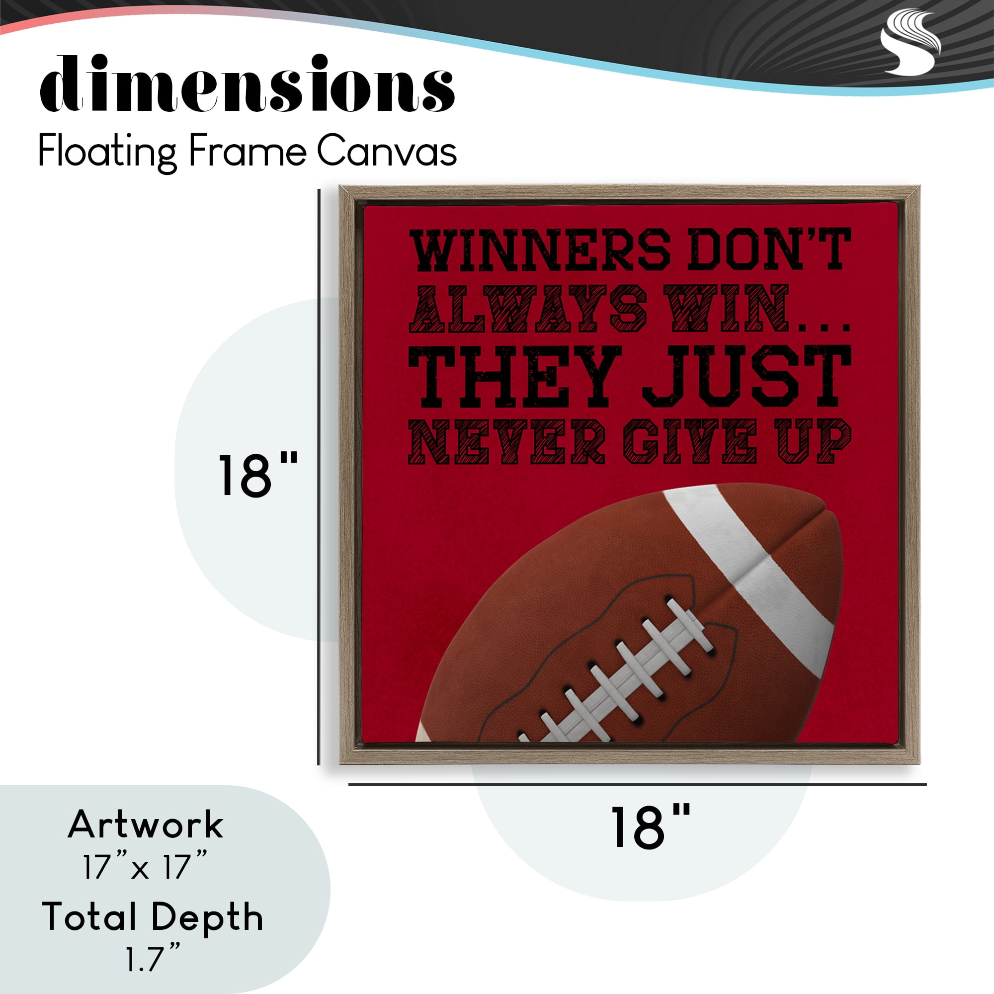 Winners Never Give Up Brown Framed Floater Canvas Wall Art, design by Marcus Prime