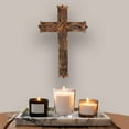 thumbnail image 2 of Ajuny Wooden Wall Cross Hanging Brown Franch Carved Design Decor Church Christan Wall Mounted Wood for Home Office Church Decoration 12x8 inch, 2 of 6