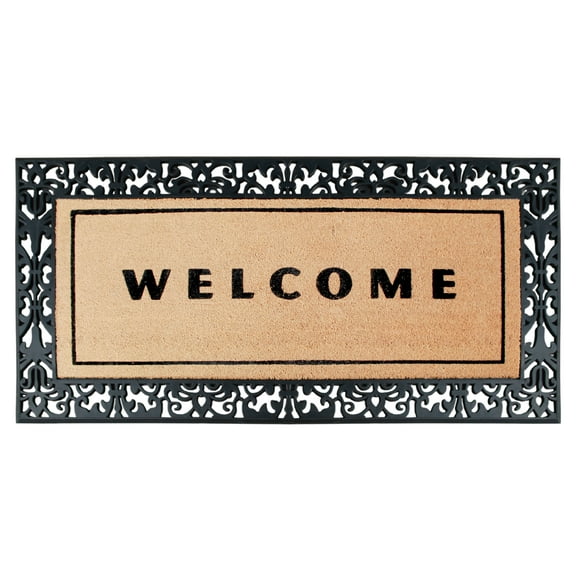 A1HC First Impression Welcome Rubber and Coir, 30" X 60", Black/Beige, Heavy Duty, Flocked Welcome Doormat