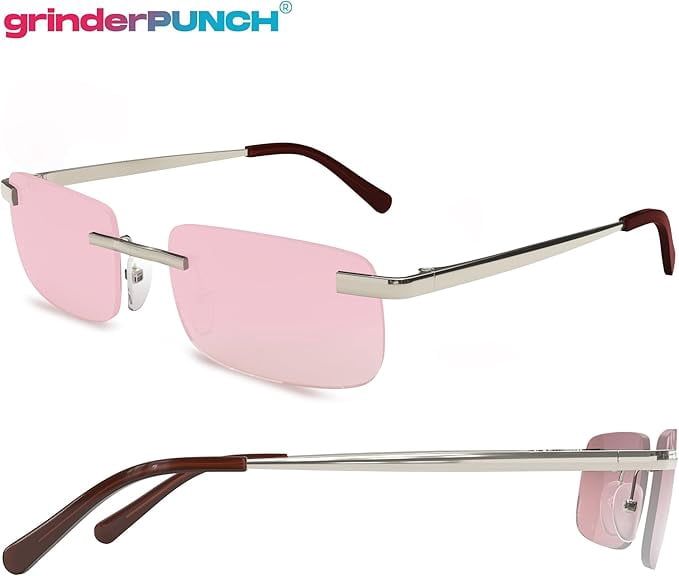 GRINDERPUNCH Rimless Rectangular Sunglasses Small Slim Retro Designer Shades