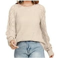 thumbnail image 2 of Fartey Womens Fall Solid Color Crochet Sweaters Loose Comfy Long Sleeve Crew Neck Pullover Sweater Trendy Hollow Out Knit Sweaters 2025, 2 of 7